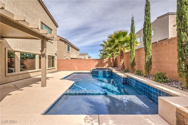 view of swimming pool featuring pool water feature