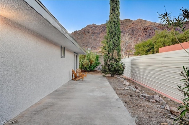 view of patio featuring a mountain view