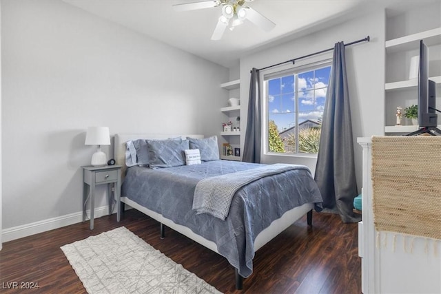 bedroom featuring ceiling fan and dark hardwood / wood-style flooring