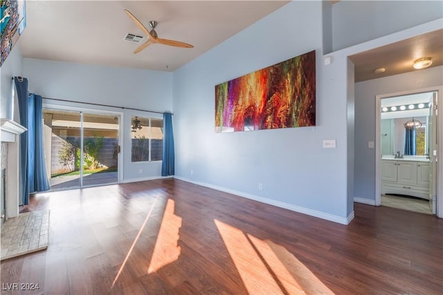 interior space featuring dark hardwood / wood-style floors and ceiling fan