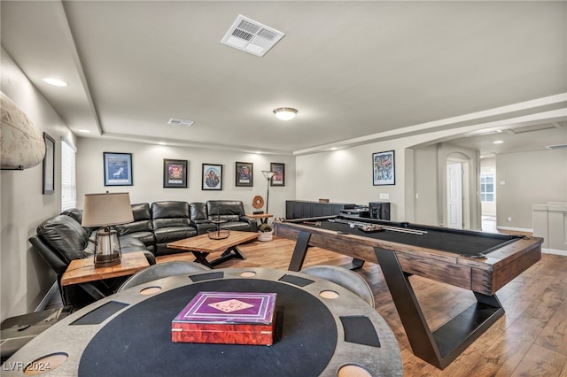 game room featuring hardwood / wood-style flooring and billiards