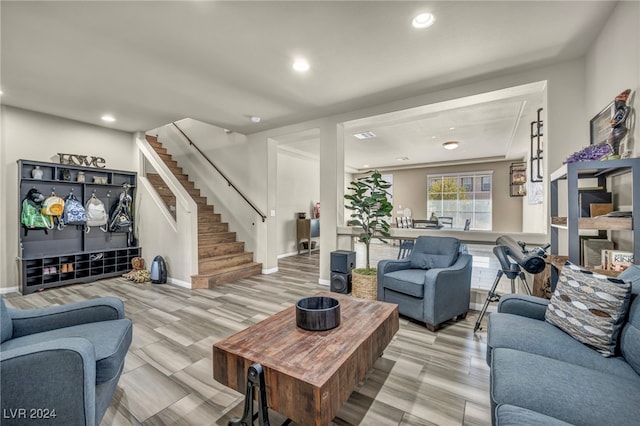 living room featuring light wood-type flooring