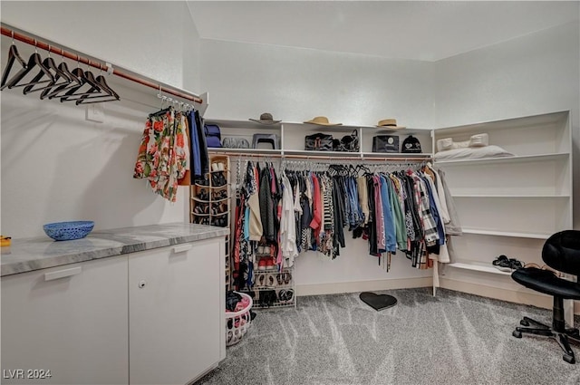 walk in closet with carpet floors