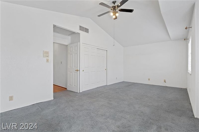 bonus room featuring ceiling fan, carpet, and vaulted ceiling