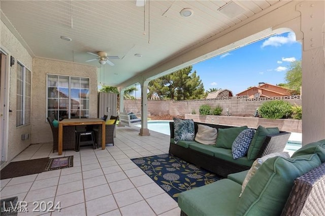 view of patio / terrace featuring ceiling fan and an outdoor hangout area