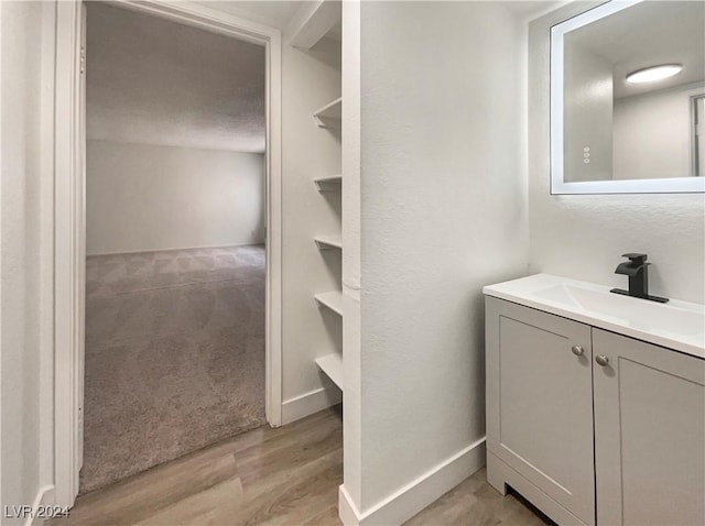 bathroom featuring vanity and wood-type flooring