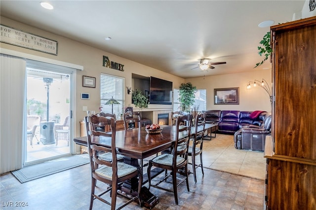 dining space with ceiling fan