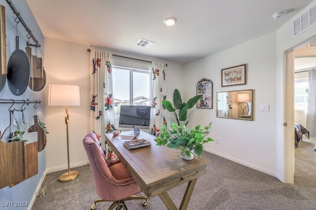 view of carpeted home office