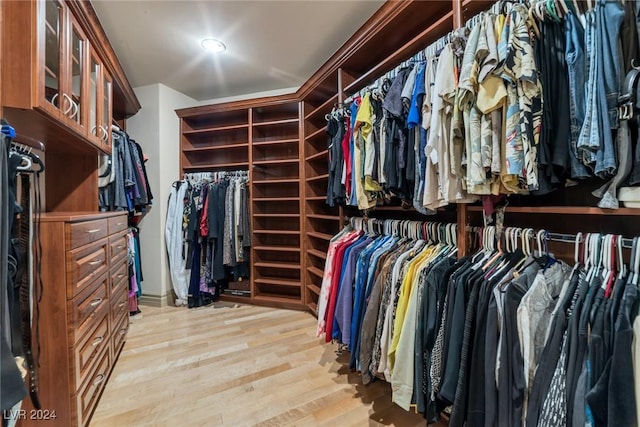 walk in closet featuring light hardwood / wood-style flooring