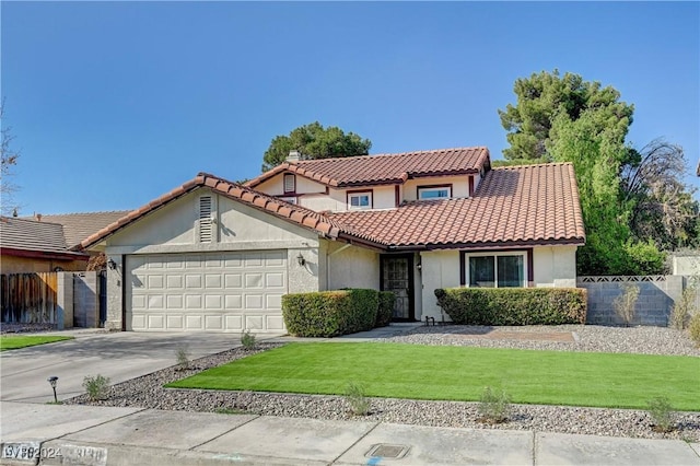 view of front facade with a garage and a front lawn