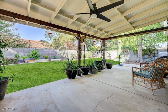 view of patio with ceiling fan