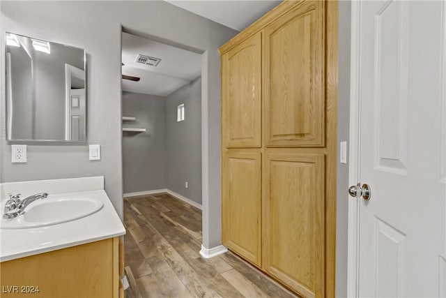 bathroom with vanity and wood-type flooring