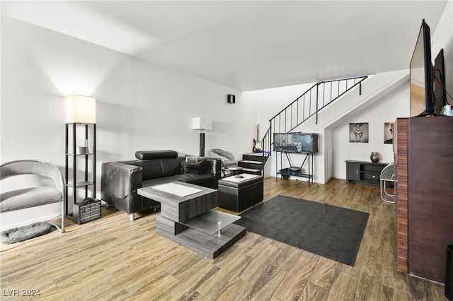 living room with dark hardwood / wood-style floors