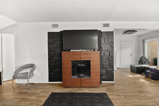 living room with a fireplace