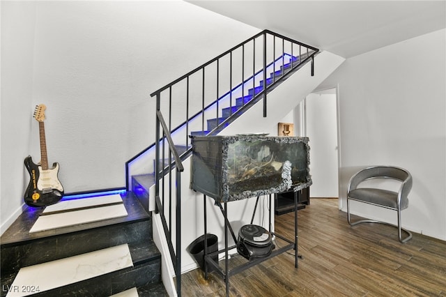 stairway featuring wood-type flooring