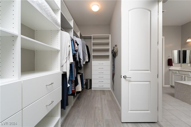 spacious closet featuring light hardwood / wood-style flooring