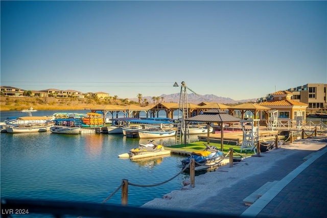 water view with a dock and a gazebo