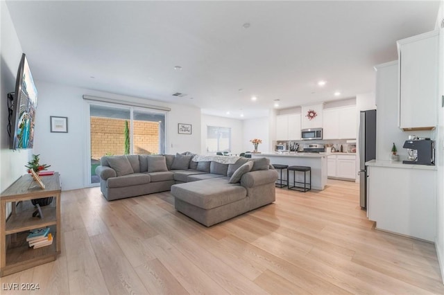 living room with light hardwood / wood-style flooring