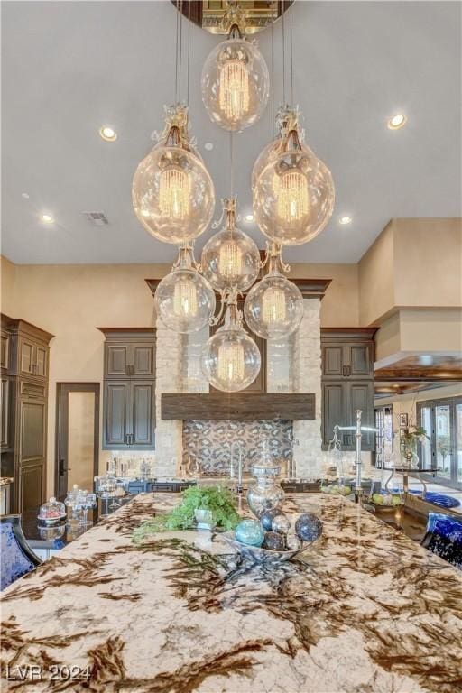 kitchen with hanging light fixtures