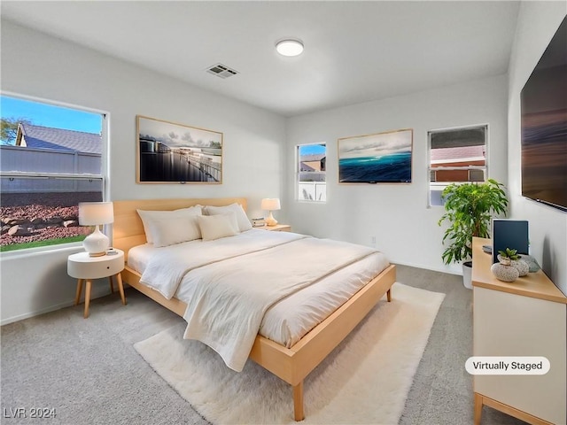 bedroom with carpet flooring and multiple windows