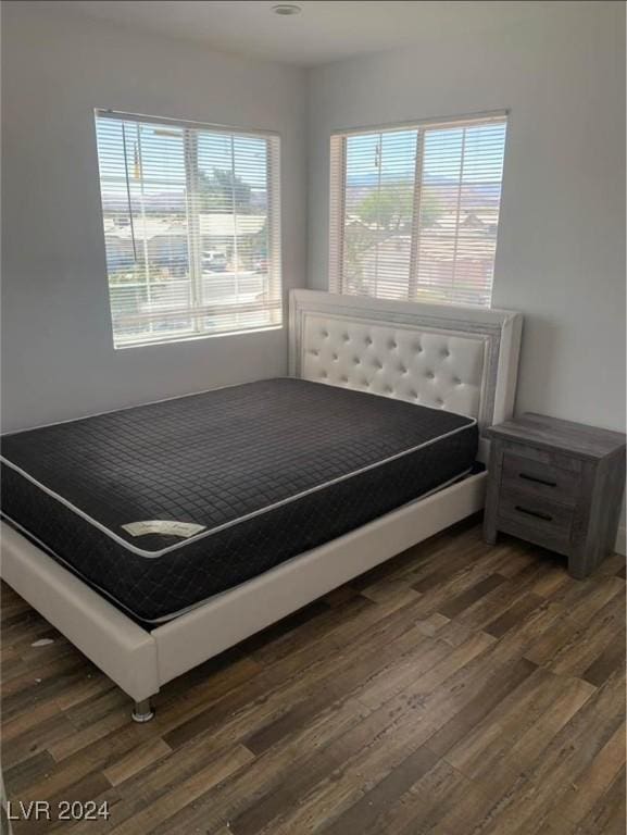 unfurnished bedroom with multiple windows and dark hardwood / wood-style floors