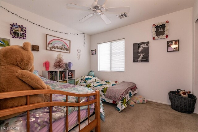 bedroom featuring carpet flooring and ceiling fan