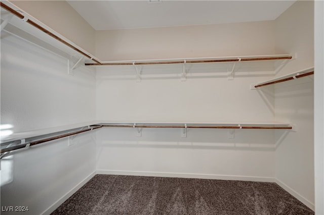 spacious closet featuring dark carpet