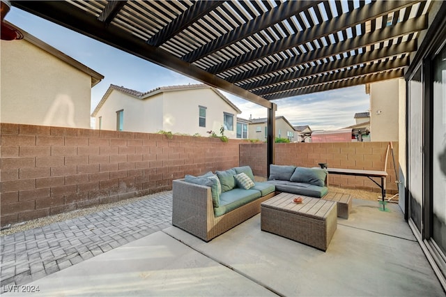 view of patio / terrace featuring an outdoor living space and a pergola