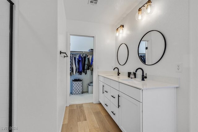 bathroom with vanity and wood-type flooring