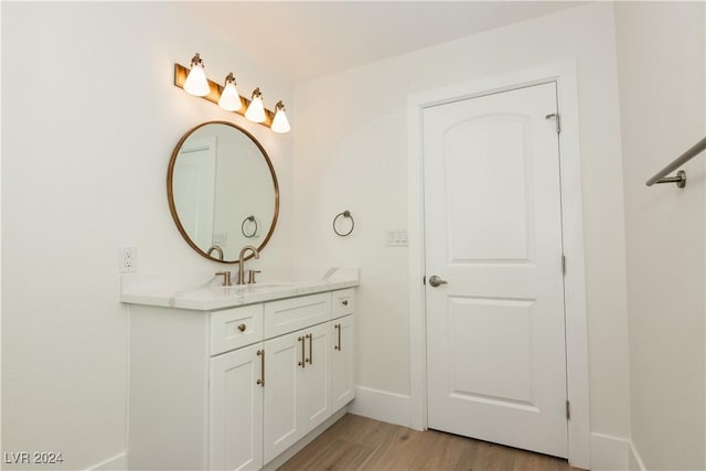 bathroom with vanity and wood-type flooring