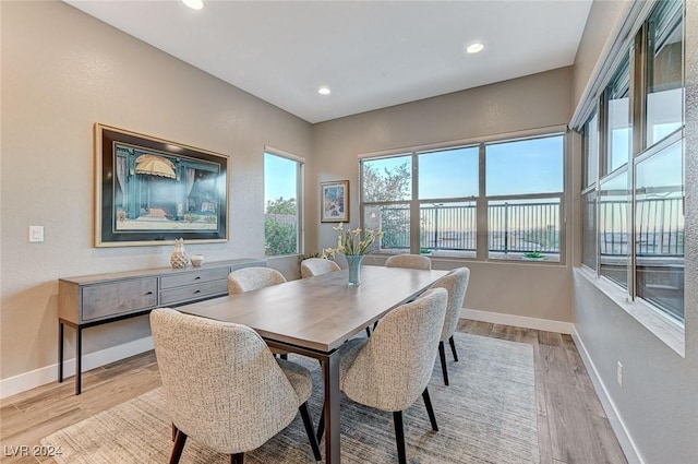 dining area featuring a wealth of natural light and light wood-type flooring