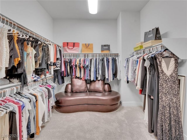 walk in closet featuring carpet flooring