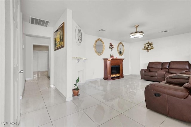 living room featuring light tile patterned floors