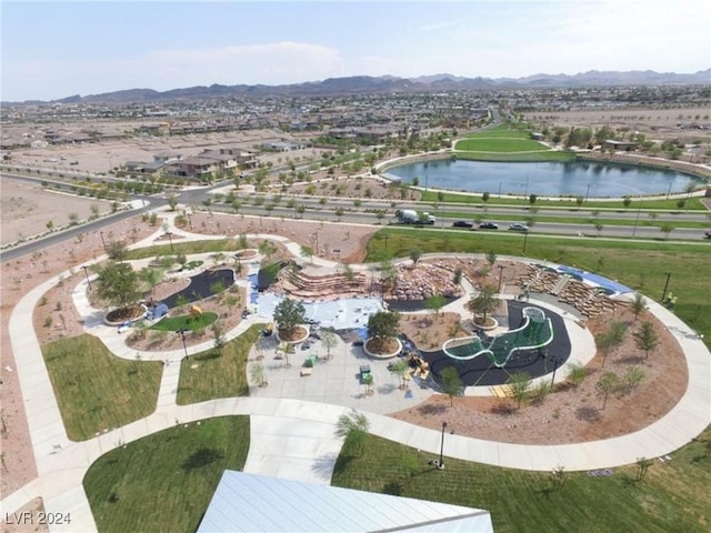 aerial view with a water and mountain view