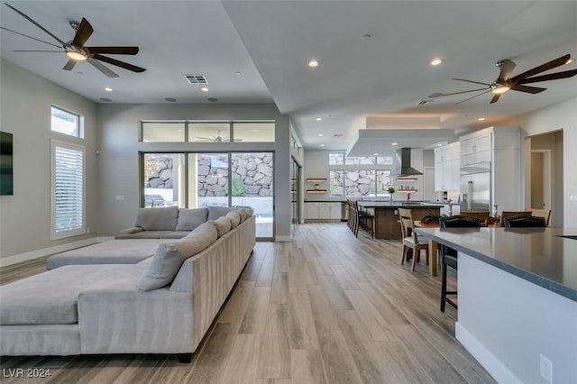 living room featuring light wood-type flooring