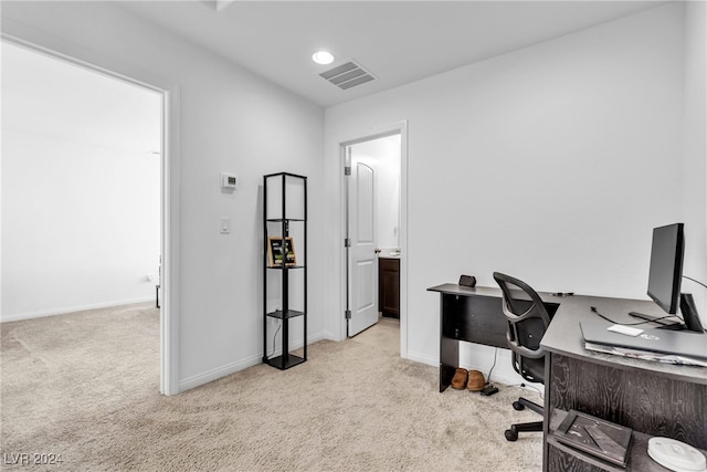 view of carpeted home office