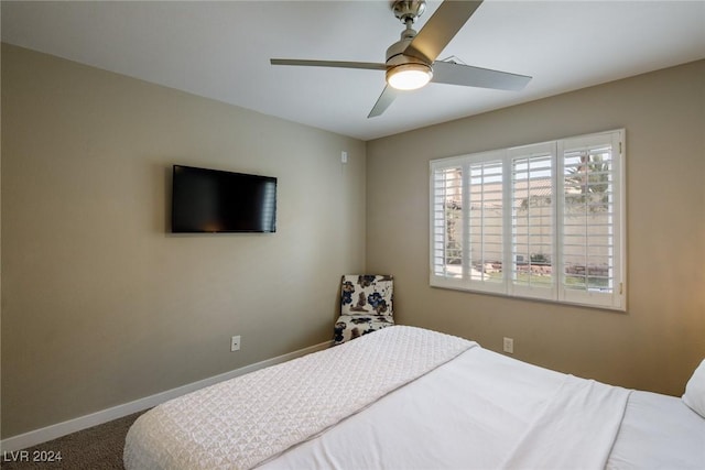 bedroom featuring carpet flooring and ceiling fan