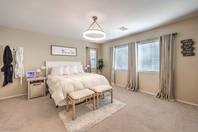 carpeted bedroom with multiple windows