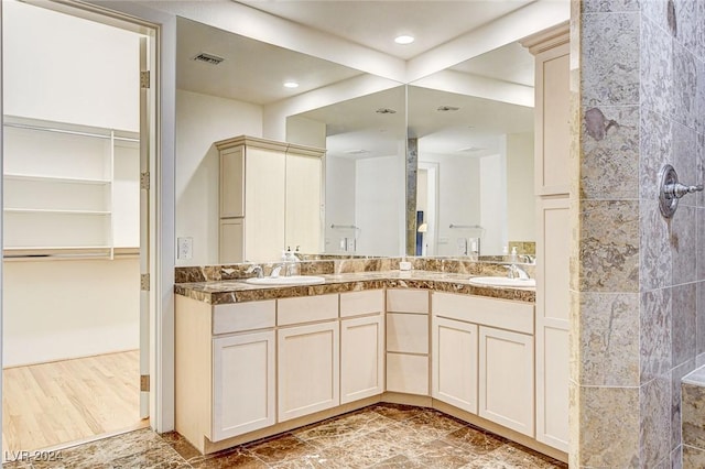 bathroom with vanity and wood-type flooring