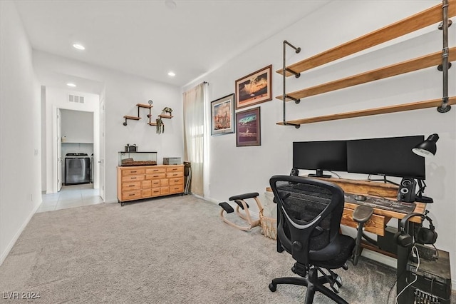 view of carpeted home office