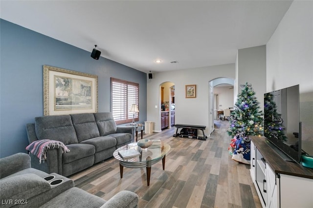 living room with wood-type flooring