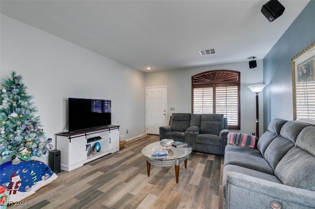 living room with hardwood / wood-style flooring and a wealth of natural light