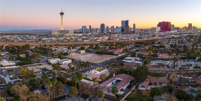 view of aerial view at dusk