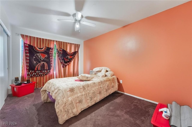 bedroom featuring carpet flooring and ceiling fan