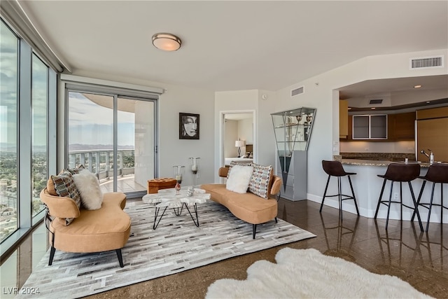 living area with sink