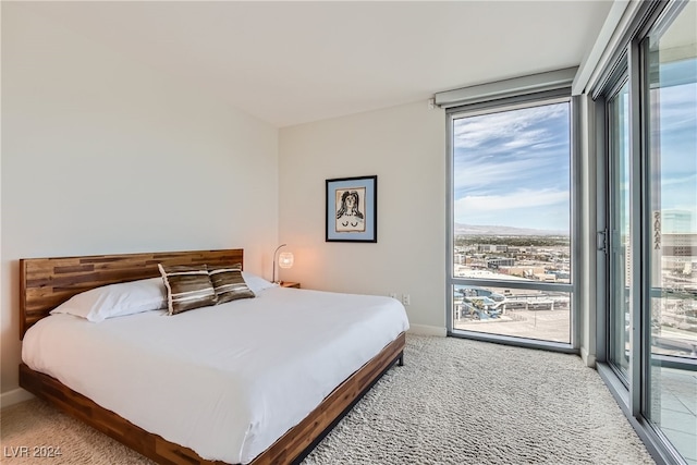 carpeted bedroom featuring access to exterior and multiple windows