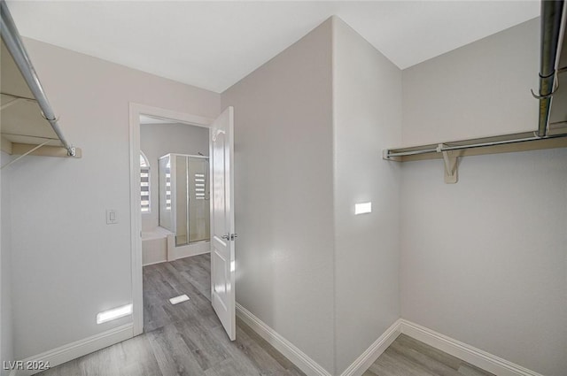 spacious closet with light hardwood / wood-style floors