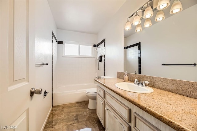 full bathroom featuring shower / bathing tub combination, vanity, and toilet