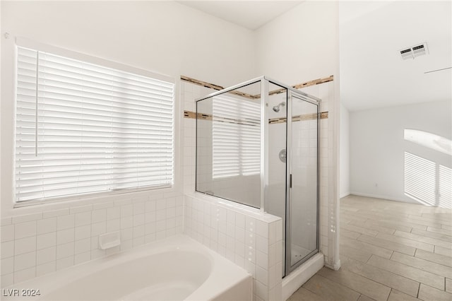 bathroom with plus walk in shower