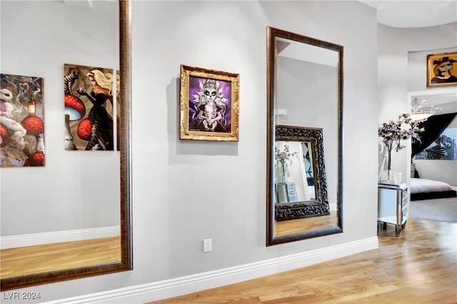 corridor with hardwood / wood-style flooring